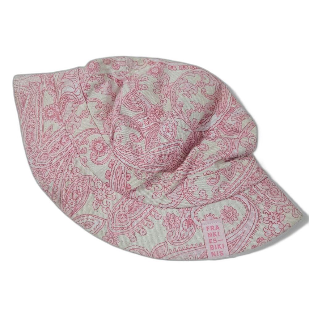 Frankies Bikinis Bucket Hat Pink Paisley 100% Cotton Sun Hat Canvas Beach